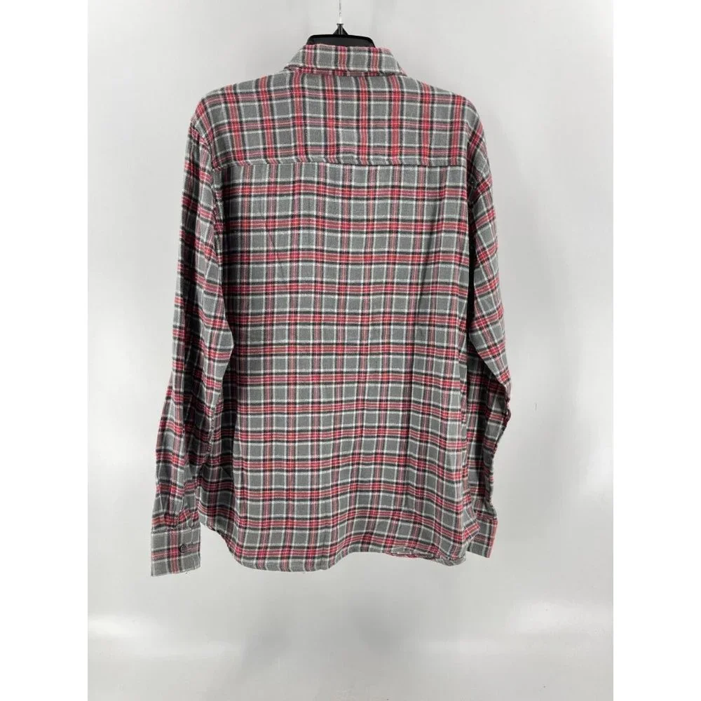 Jackson Hole Men's Gray Red Plaid Flannel Button Down Long Sleeve Shirt Size L